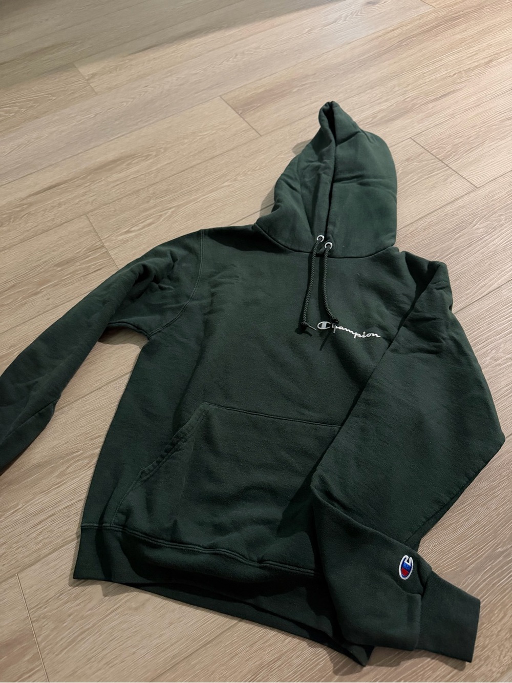 Champion Dark Green Hoodie with Embroidered Script